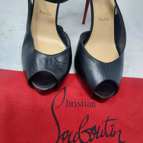 Christian Louboutin Black Jenlove Alta Peep Toe Sandal Heel Shoe - Picture 9 of 12